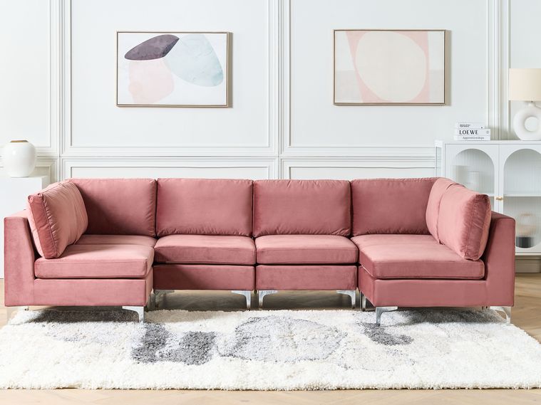 Sofá en forma de U 6 plazas de terciopelo rosa EVJA Beliani.es