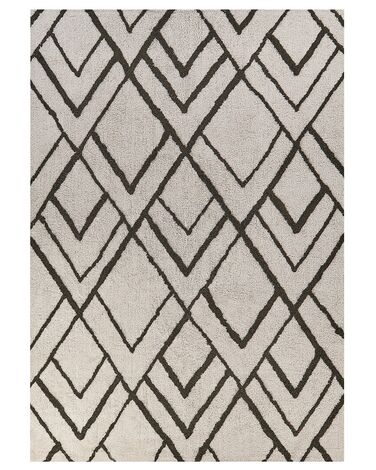Teppich Baumwolle cremeweiß / grün geometrisches Muster 160 x 230 cm Shaggy YESILKOY