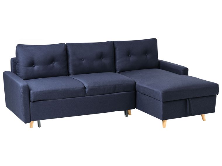 Left Hand Corner Sofa Bed with Storage Navy Blue FLAKK Beliani.co.uk