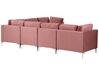 Left Hand 6 Seater Modular Velvet Corner Sofa with Ottoman Pink EVJA_858908