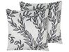 Set of 2 Velvet Cushions Leaf Pattern 45 x 45 cm White and Black CUPHEA _818729