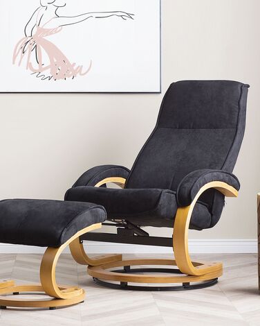 Recliner Chair with Footstool Black HERO