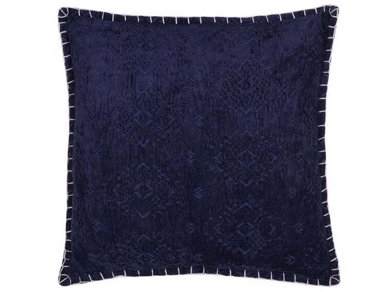 Almofada decorativa em algodão e viscose azul escura com relevo 45 x 45 cm MELUR_755093
