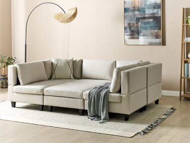 5-Seater Modular Fabric Sofa with Ottoman Light Beige UNSTAD