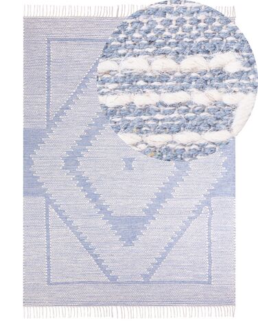 Teppich Baumwolle blau / cremeweiss 160 x 230 cm geometrisches Muster Kurzflor ANSAR