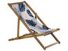 Set of 2 Acacia Folding Deck Chairs and 2 Replacement Fabrics Light Wood with Off-White / Blue Palm Leaves Pattern ANZIO_819599