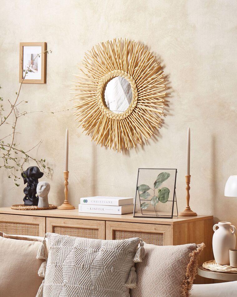 Rattan Sunburst Wall Mirror ⌀ 60 cm Natural KALASIN Beliani.co.uk
