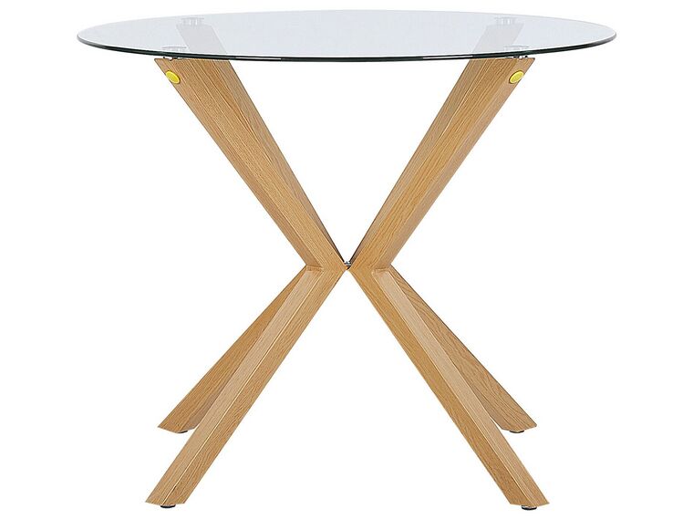Okrúhly jedálenský stôl so sklenenou doskou ⌀ 90 cm svetlé drevo ALTURA_793007