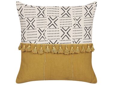 Cotton Cushion Geometric Pattern 45 x 45 cm White and Yellow WOODI