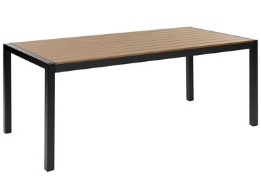 Trädgårdsbord i aluminium 180 x 90 cm ljust trä och svart VERNIO