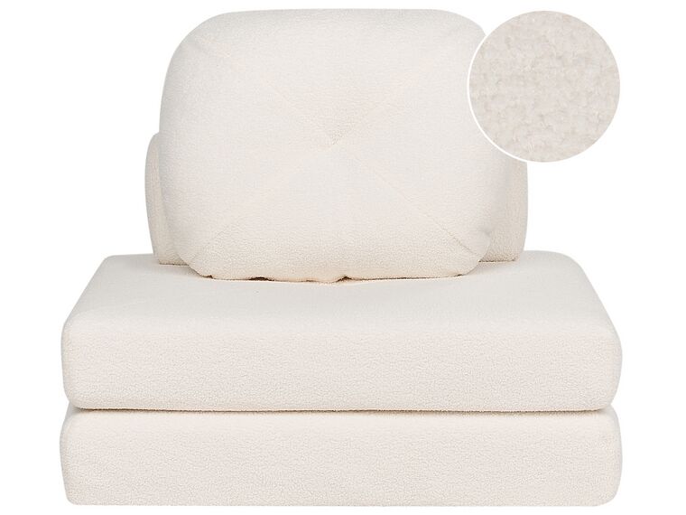 Sofá-cama de 1 lugar em tecido bouclé branco OLDEN_906483