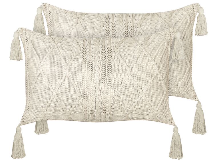 Set of 2 Cotton Cushions 30 x 50 cm Light Beige CAESIA_915784
