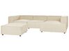 Left Hand 3 Seater Modular Linen Corner Sofa with Ottoman Beige APRICA_874812