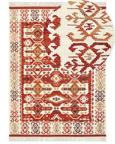 Alfombra kilim de lana naranja/rojo/marrón 160 x 230 cm VOSKEVAZ