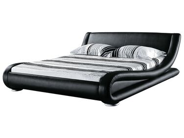 Kožená vodná posteľ 180 x 200 cm čierna AVIGNON