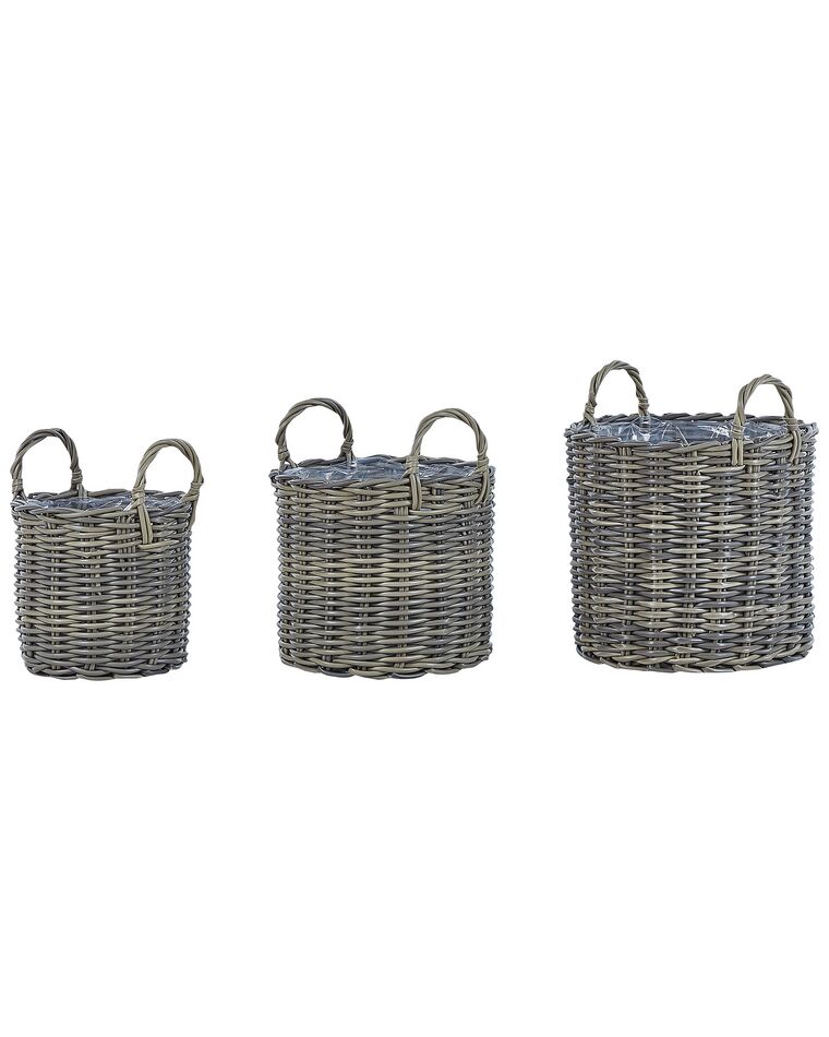 Set of 3 PE Rattan Plant Pot Baskets Taupe NIKITI_826530