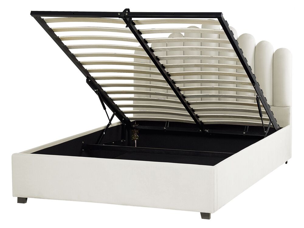Cama con almacenaje de terciopelo blanco crema/negro 140 x 200 cm VINCENNES  