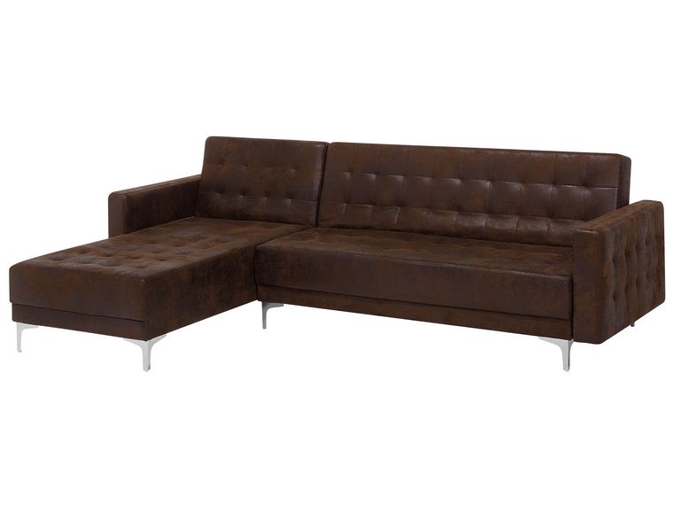 Right Hand Faux Leather Corner Sofa Brown ABERDEEN Beliani.co.uk