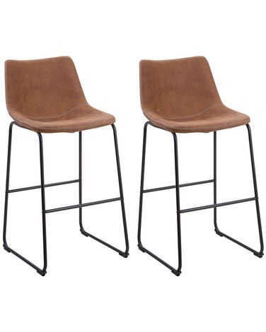 Set of 2 Fabric Bar Chairs Brown FRANKS