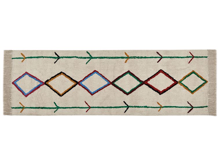 Teppich Baumwolle beige 80 x 230 cm geometrisches Muster Kurzflor CETMI_839843