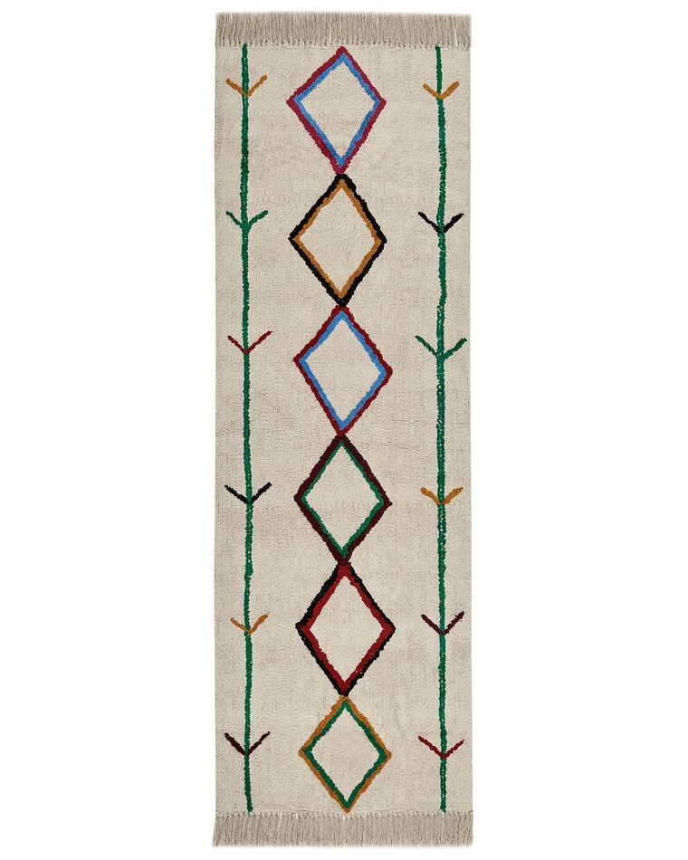 Teppich Baumwolle beige 80 x 230 cm geometrisches Muster Kurzflor CETMI_839843
