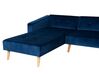 Sofá cama esquinero de terciopelo azul derecho VADSO_741035
