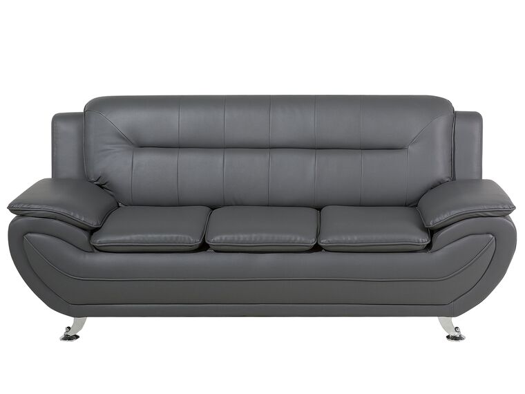 3 Seater Faux Leather Sofa Grey LEIRA_687436