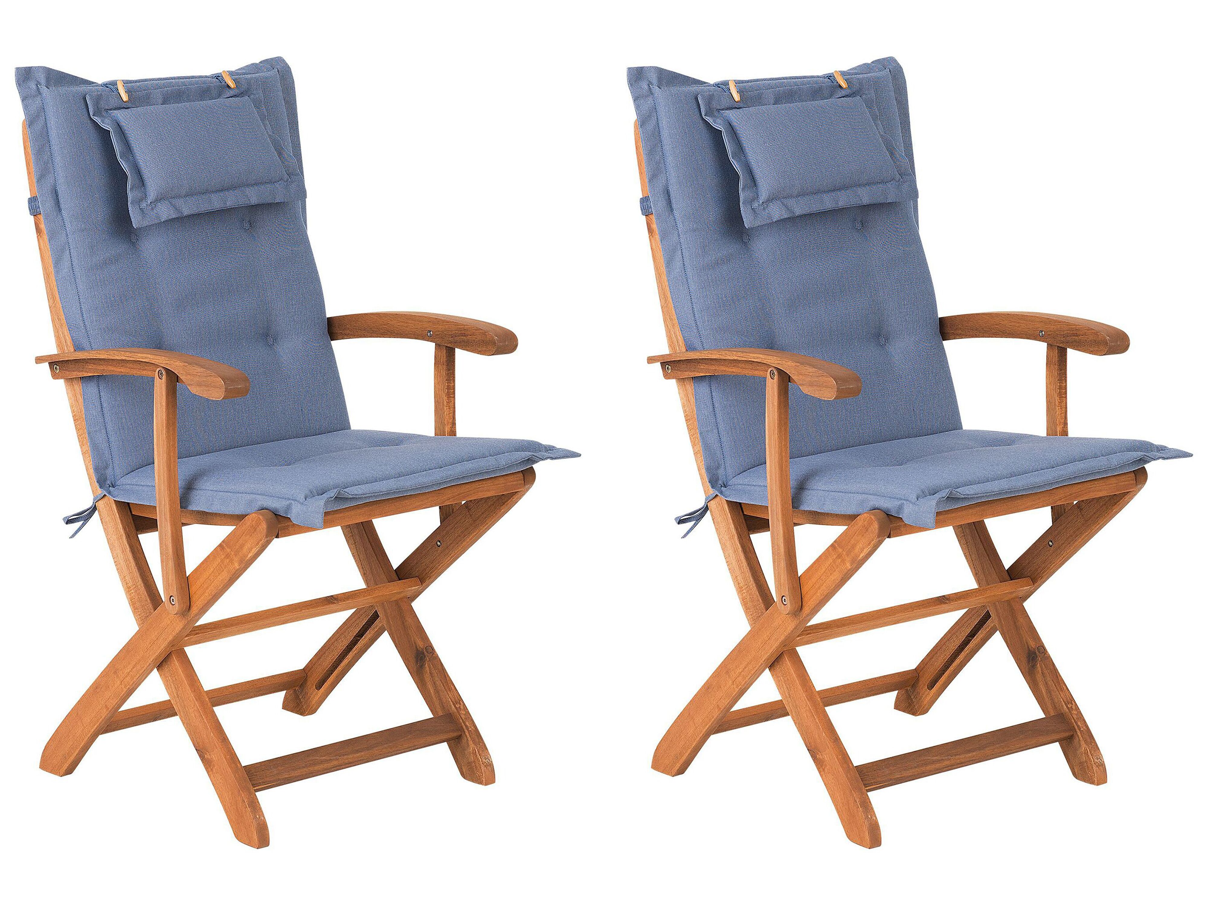 Set of 2 Garden Folding Chairs with Blue Cushions MAUI