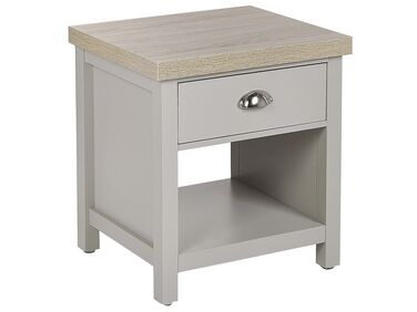 Mesa de noche 1 cajón gris claro/madera clara/plateado 45 x 40 cm CLIO