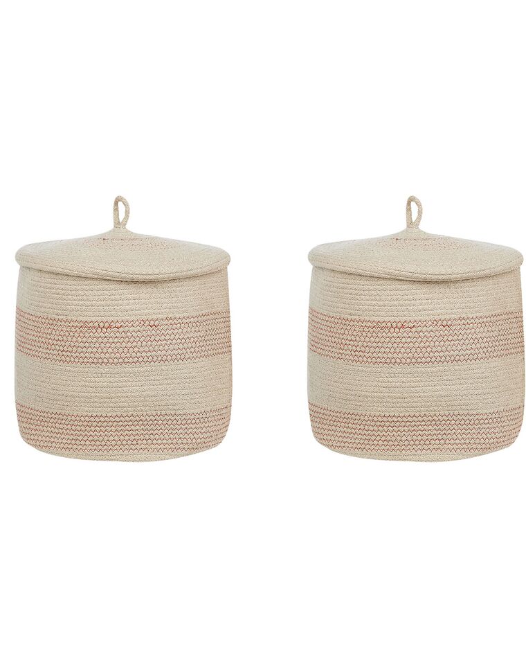 Set of 2 Cotton Baskets with Lids Light Beige SILOPI_840169