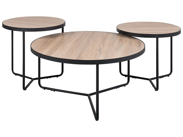 Lot de 3 tables basses noires avec plateau bois clair MELODY_744226