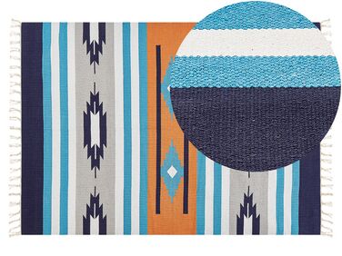 Kelim Teppich Baumwolle mehrfarbig 140 x 200 cm geometrisches Muster Kurzflor NORATUS