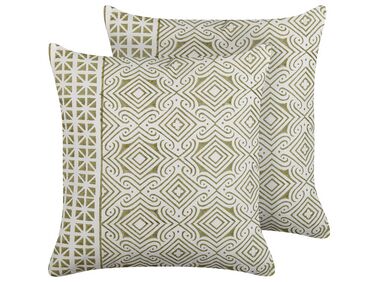 Set of 2 Cotton Cushions Oriental Pattern 45x45 cm Green and White LARICS