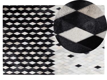 Kožený koberec 140 x 200 cm biela/čierna/béžová MALDAN