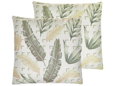 Set of 2 Cushions Leaf Pattern 45 x 45 cm Green and Beige RHAPIS