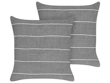 Set of 2 Linen Cushions Striped 50 x 50 cm Grey and White MILAS