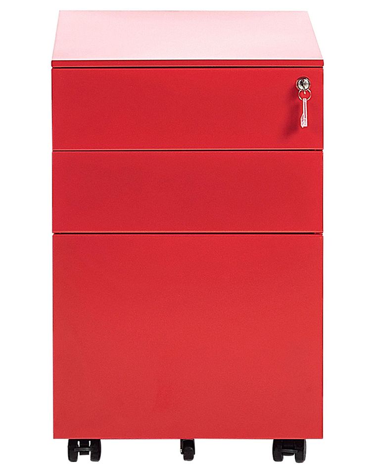 3 Drawer Metal Filing Red CAMI Beliani.co.uk