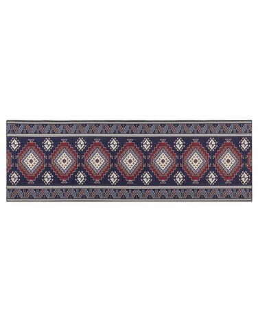 Teppich dunkelblau / dunkelrot 80 x 240 cm orientalisches Muster Kurzflor KANGAL