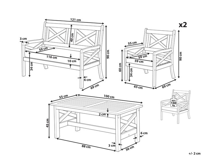 4 Seater Acacia Wood Garden Sofa Set White BALTIC Beliani.co.uk