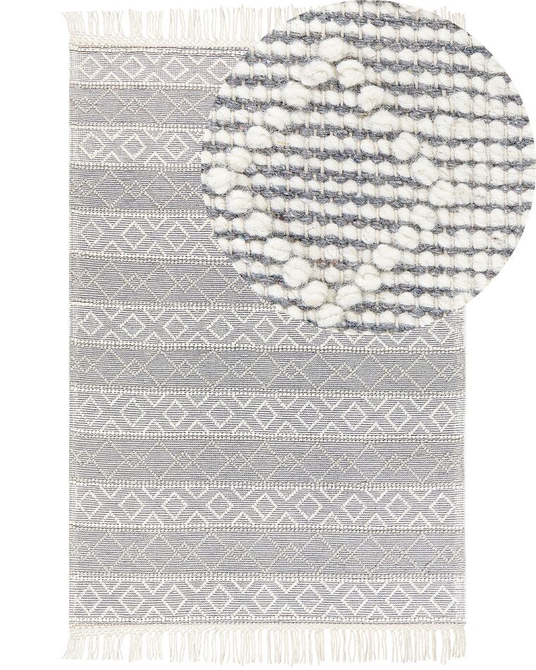 Tappeto lana grigio e bianco crema 160 x 230 cm TONYA_856525