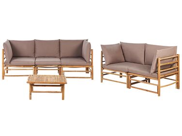 Lounge Sofa Set 3-teilig Bambusholz hellbraun 5-Sitzer modular Auflagen taupe CERRETO