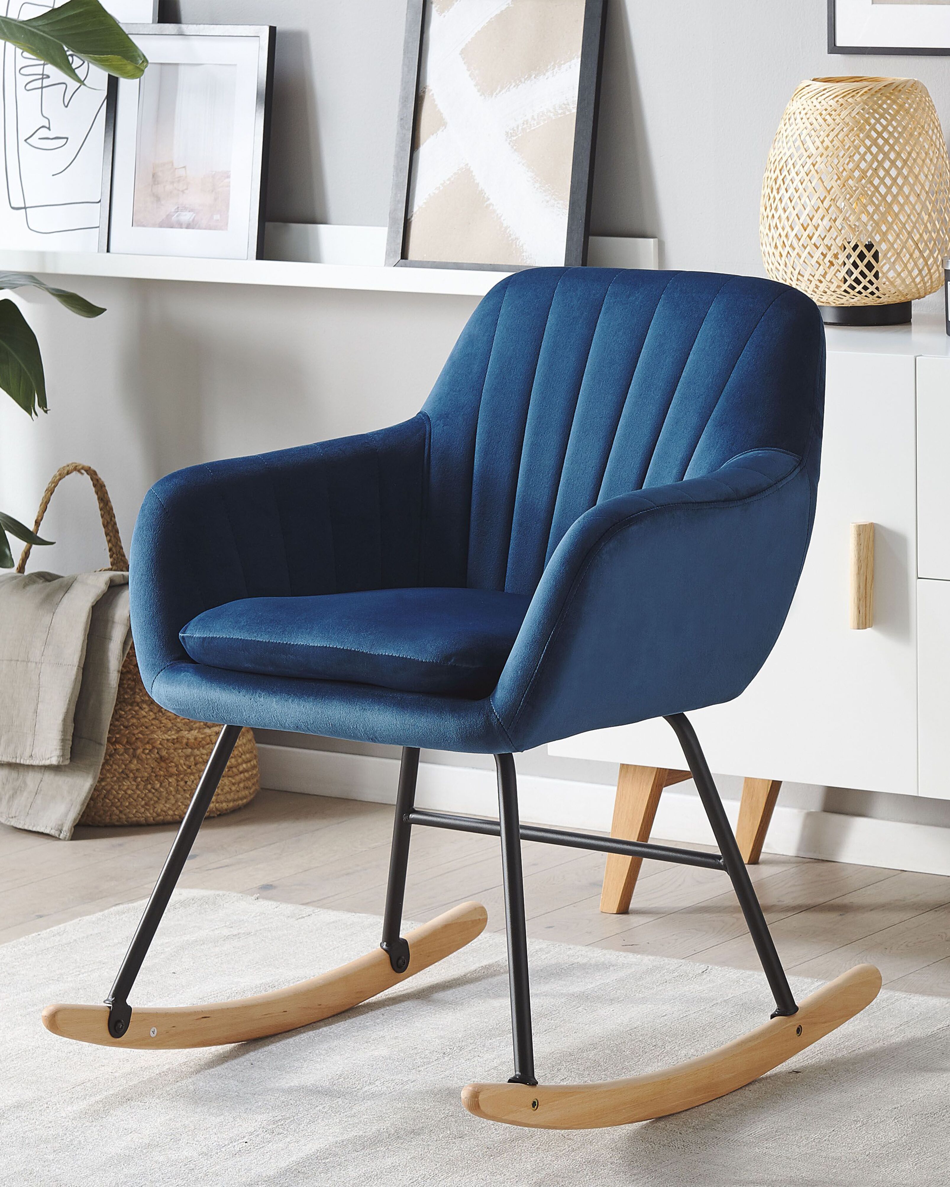 Velvet Rocking Chair Navy Blue LIARUM | Beliani.co.uk