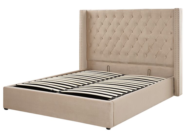 Velvet EU King Size Ottoman Bed Beige LUBBON Beliani.co.uk