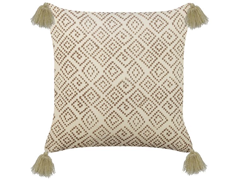 Velvet Cushion Geometric Pattern with Tassels 45 x 45 cm Beige SANTOLINA_838196