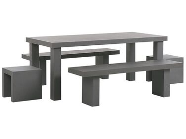 Ensemble de jardin 6 places table 2 bancs et tabourets en fibre-ciment gris TARANTO