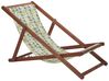 Set of 2 Acacia Folding Deck Chairs and 2 Replacement Fabrics Dark Wood with Off-White / Yellow and Grey Pattern ANZIO_800523