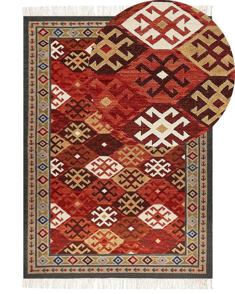Wool Kilim Area Rug 200 x 300 cm Multicolour URTSADZOR Beliani.co.uk