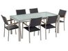 Conjunto de mesa com tampo em vidro temperado 180 x 90 cm e 6 cadeiras rattan sintético GROSSETO_725093