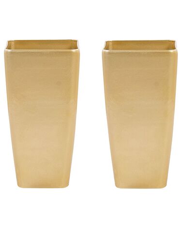 Conjunto de 2 vasos para plantas em pedra dourada 30 x 30 x 57 cm MODI