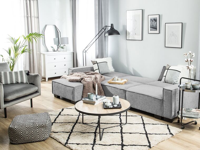 Right Hand Fabric Corner Sofa Bed Light Grey ROMEDAL Beliani.co.uk